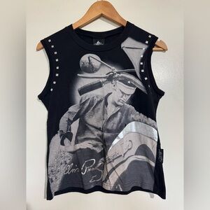 Vintage Elvis Presley Dragonfly black graphic tank top studded 100% cotton Large